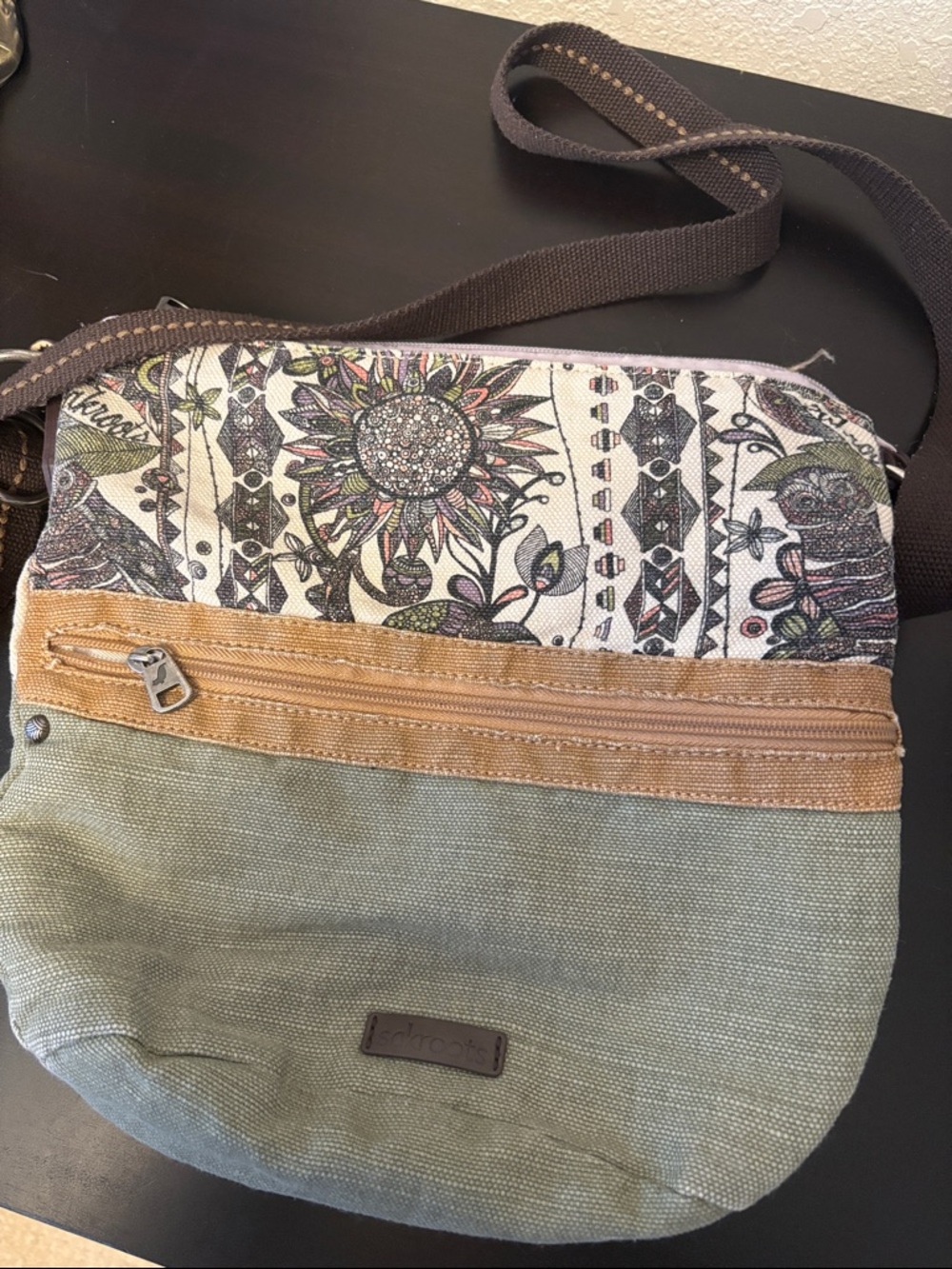 Sakroots Floral Print Crossbody in Olive, Tan & Brown
